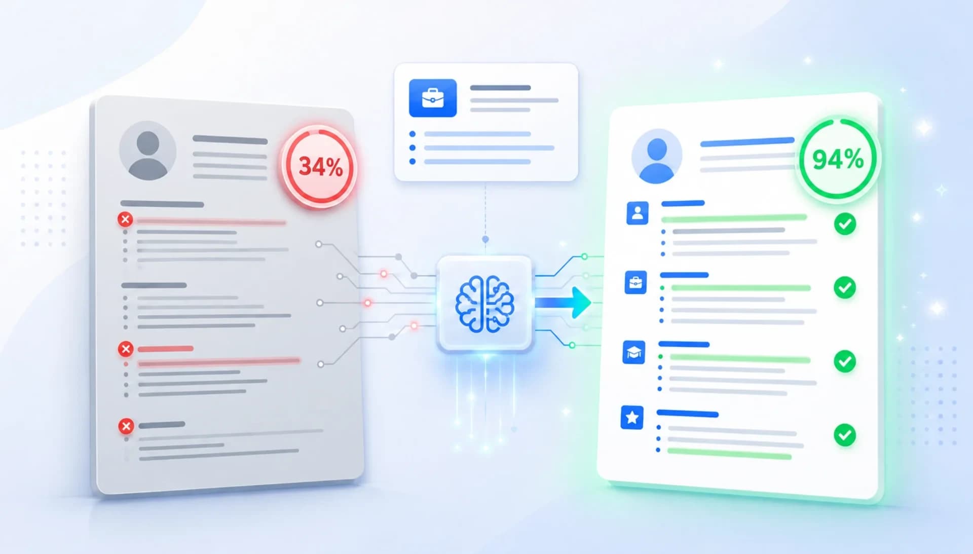 AI оптимизирует резюме — скор до и после